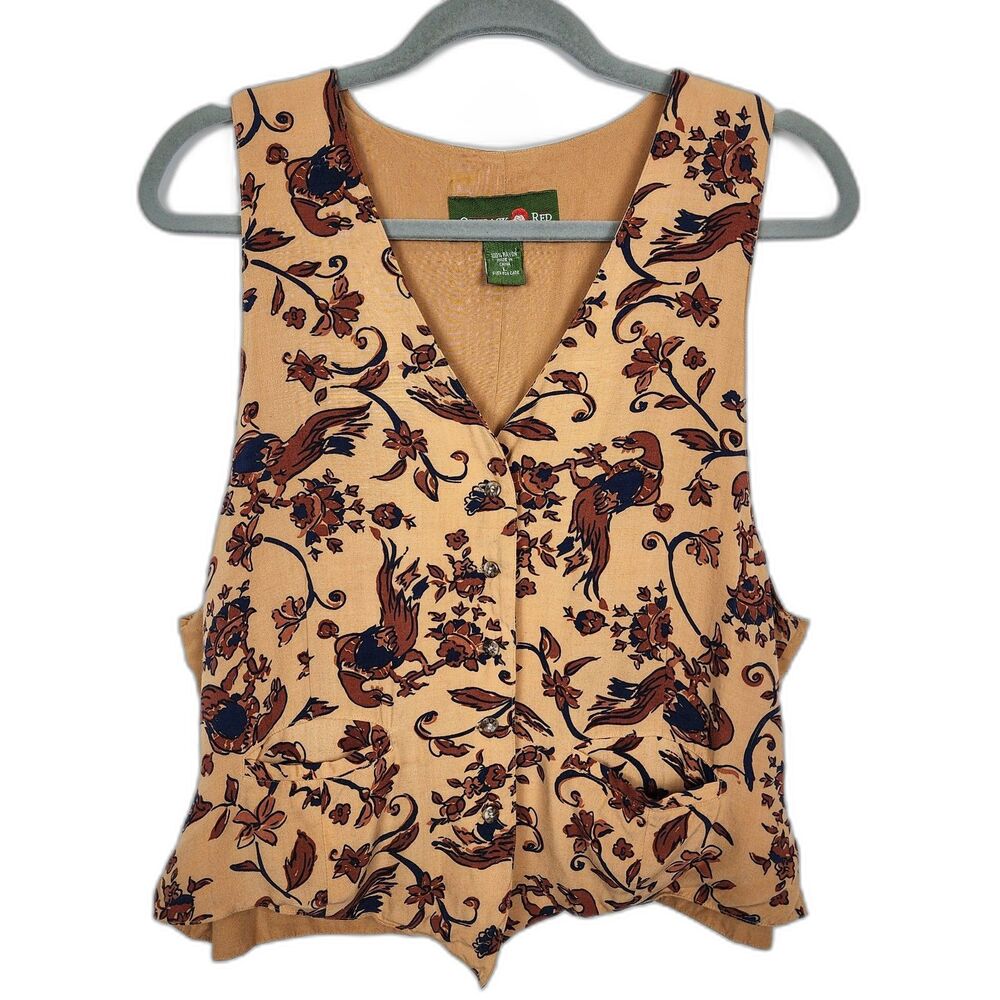 Outback Red Vintage Bird Pattern Tan Vest Size L